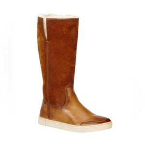 Frye Gemma Tall Shearling Boots Suede and Leather Cognac Size 8.5